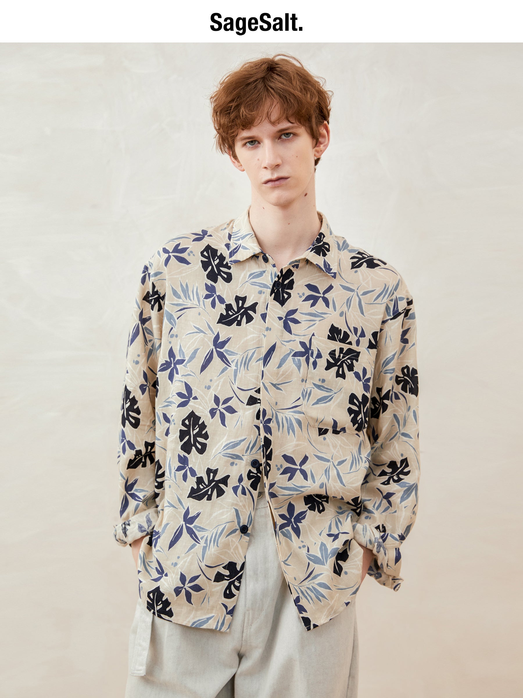 Cotton and Linen Printed Long-Sleeve Shirt