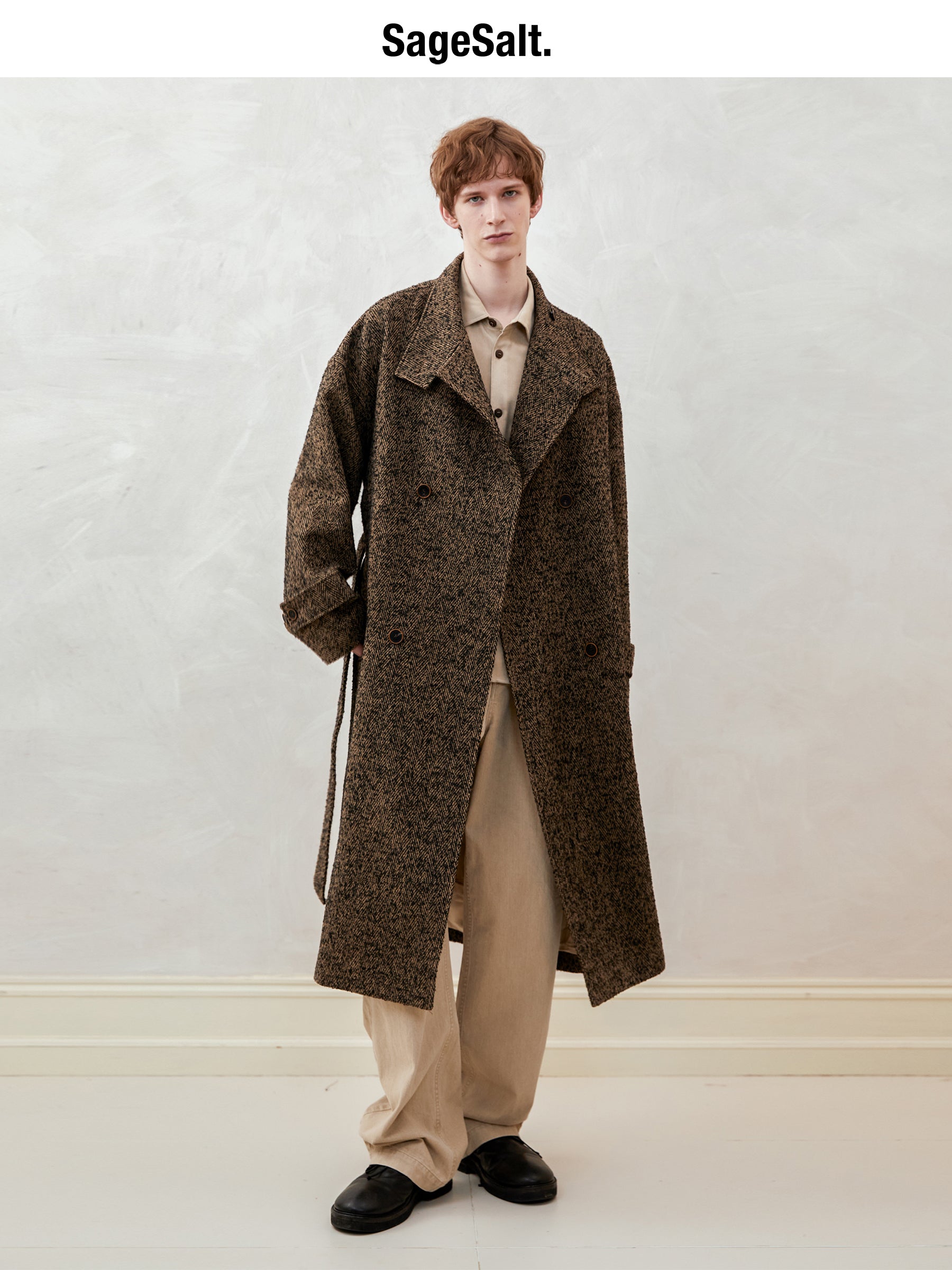 Herringbone Double-Breasted Coat