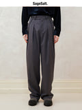 Diagonal Twill Blend Double-Pleated Loose-Fit Trousers