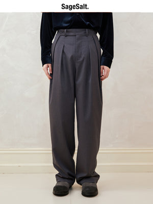 Diagonal Twill Blend Double-Pleated Loose-Fit Trousers