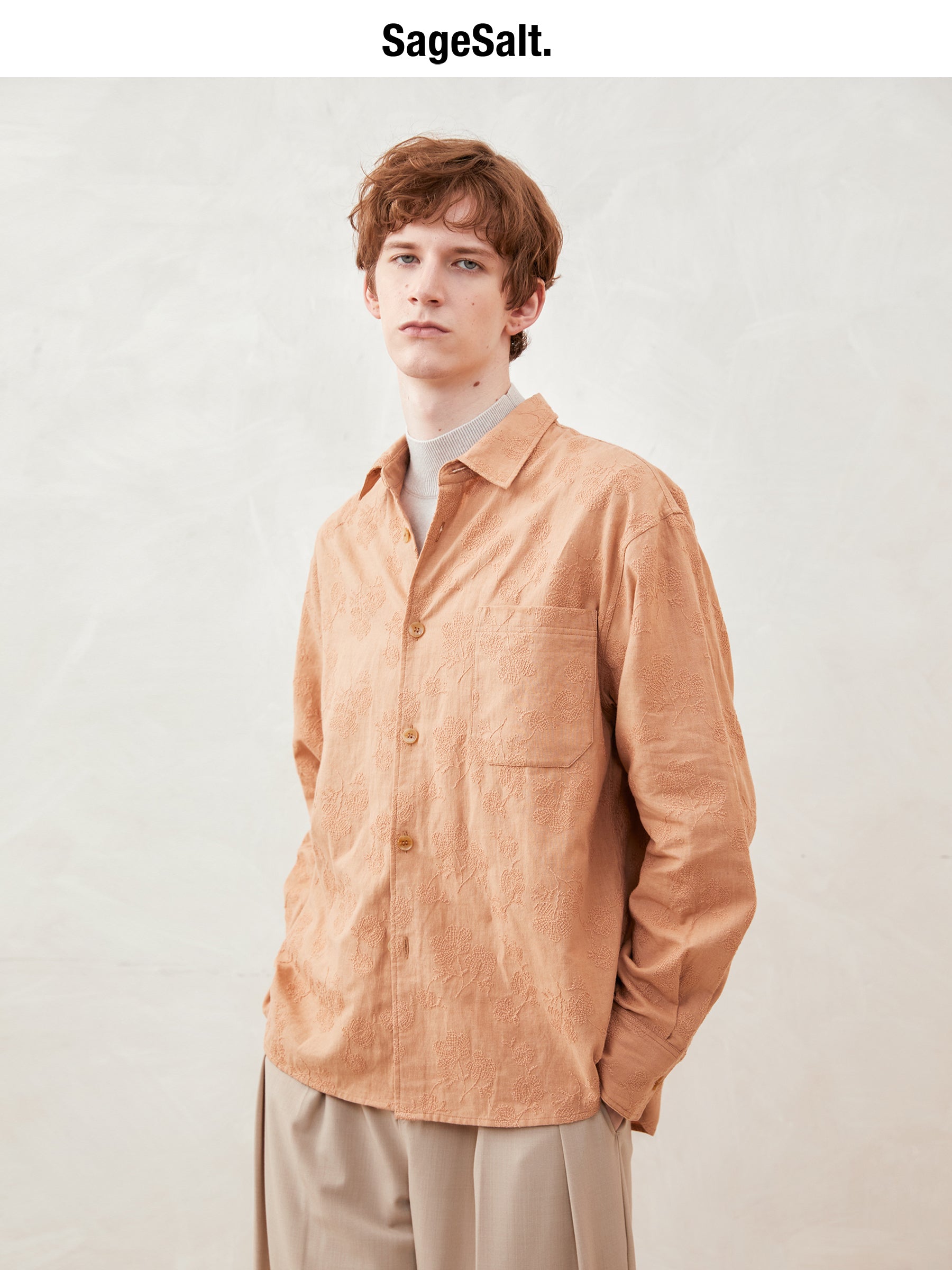 Cotton-Linen Embroidered Long-Sleeve Shirt
