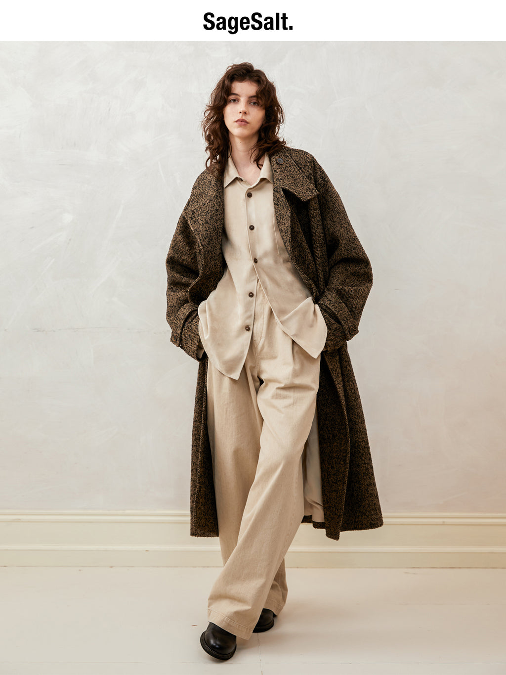 Herringbone Double-Breasted Coat
