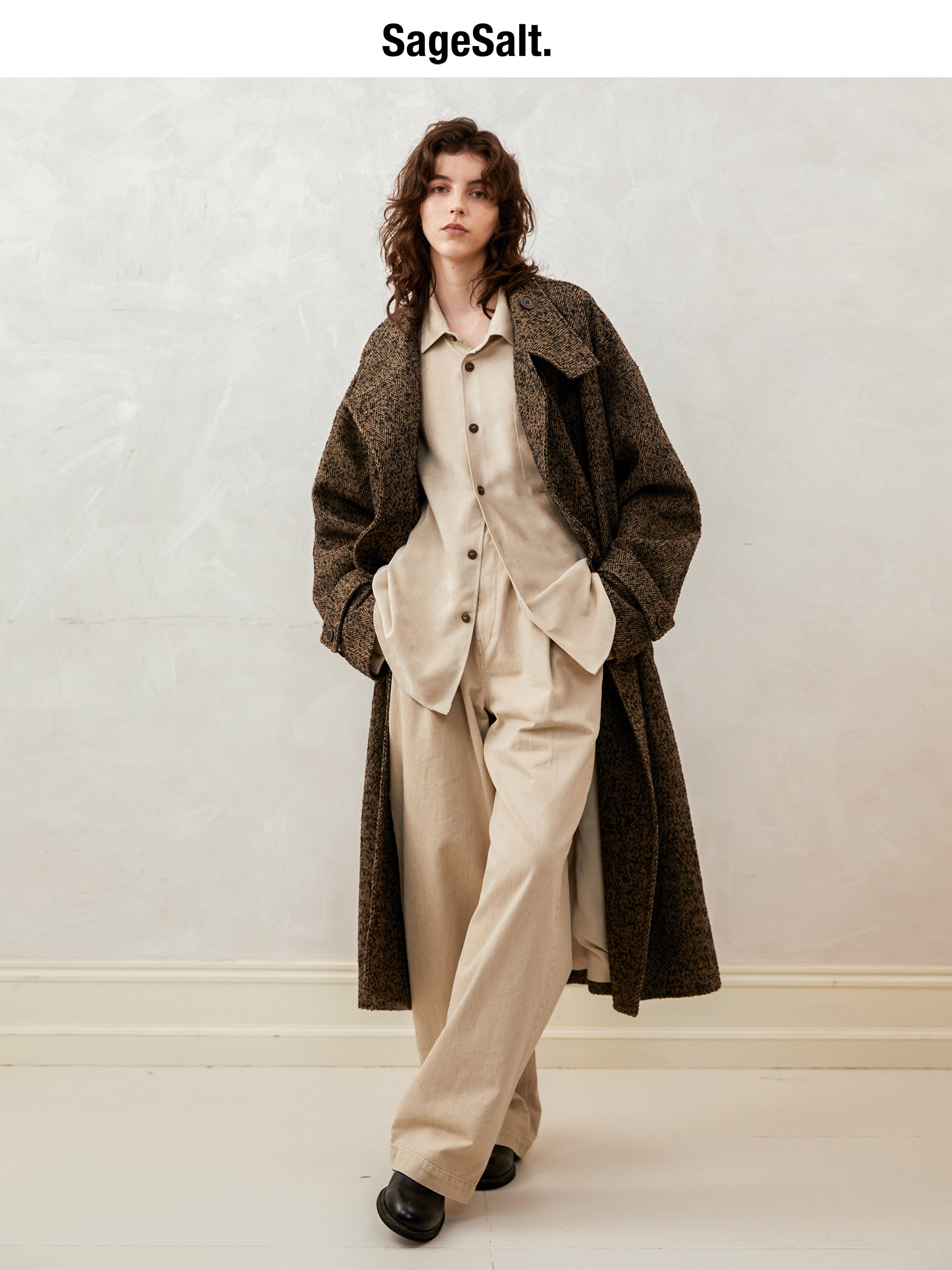 Herringbone Double-Breasted Coat