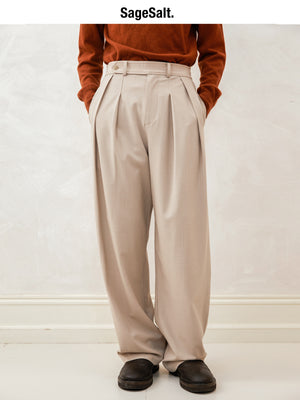 Wool Blend Double-Pleated Loose-Fit Trousers
