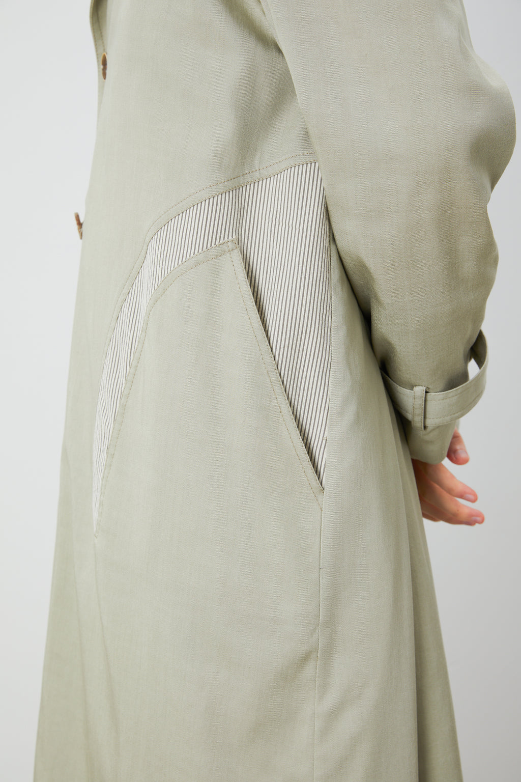 Gray-Green Single-Breasted Drop Shoulder Trench Coat