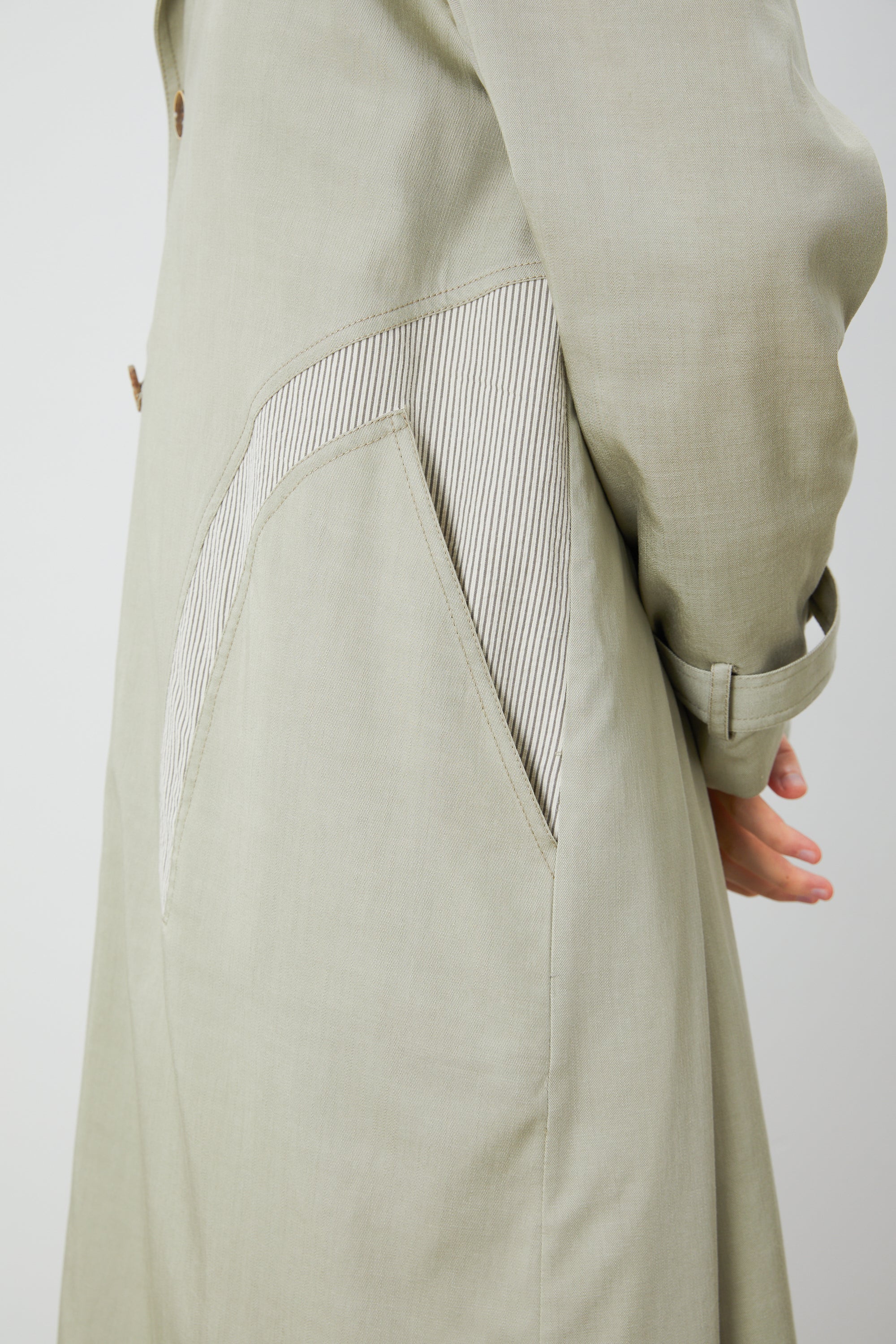 Gray-Green Single-Breasted Drop Shoulder Trench Coat
