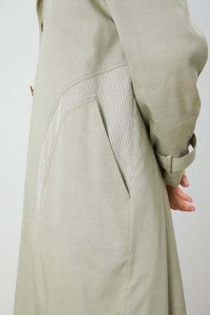 Gray-Green Single-Breasted Drop Shoulder Trench Coat