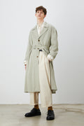 Gray-Green Single-Breasted Drop Shoulder Trench Coat
