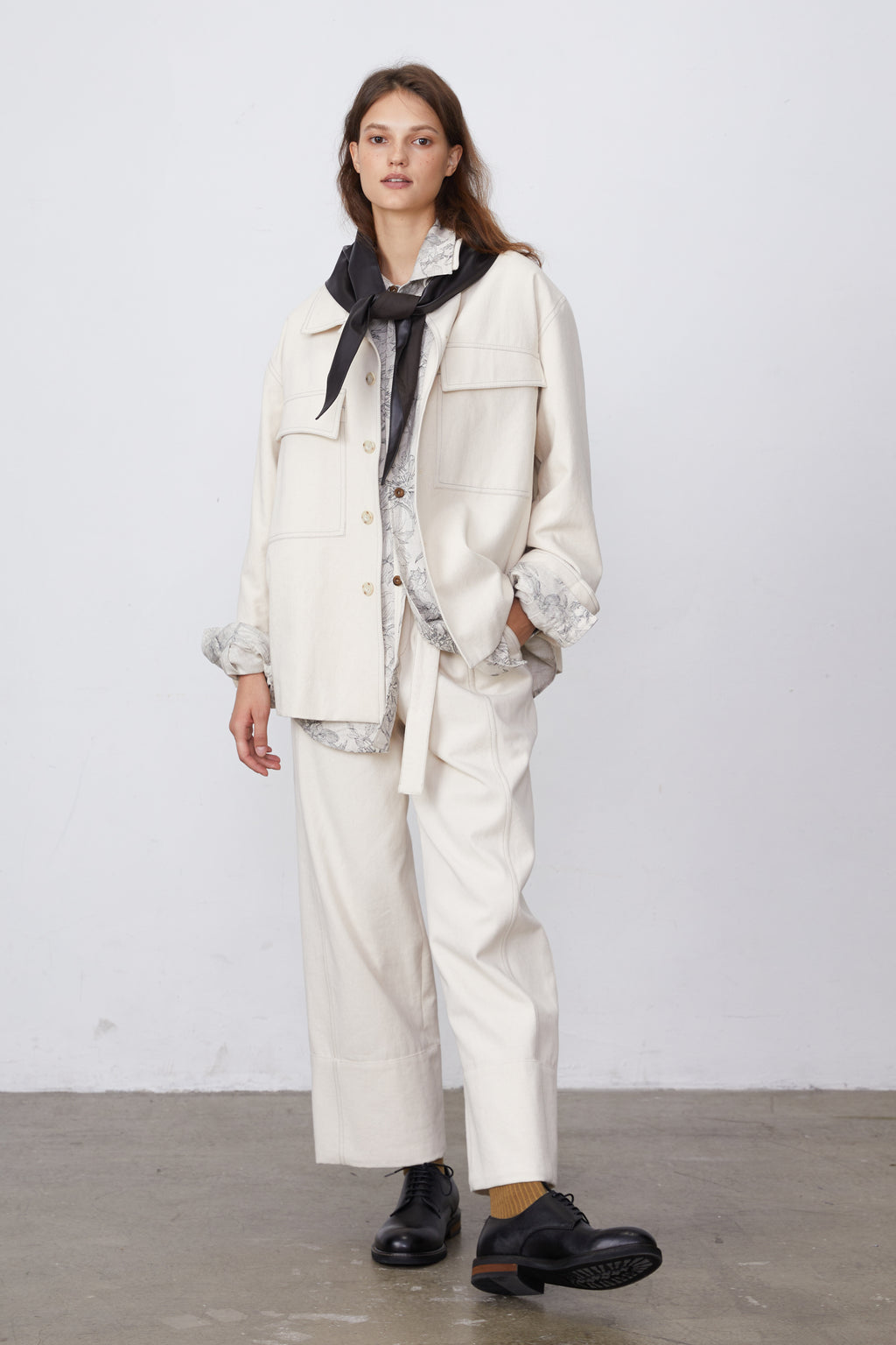 Linen Blend Printed Long-Sleeved Shirt