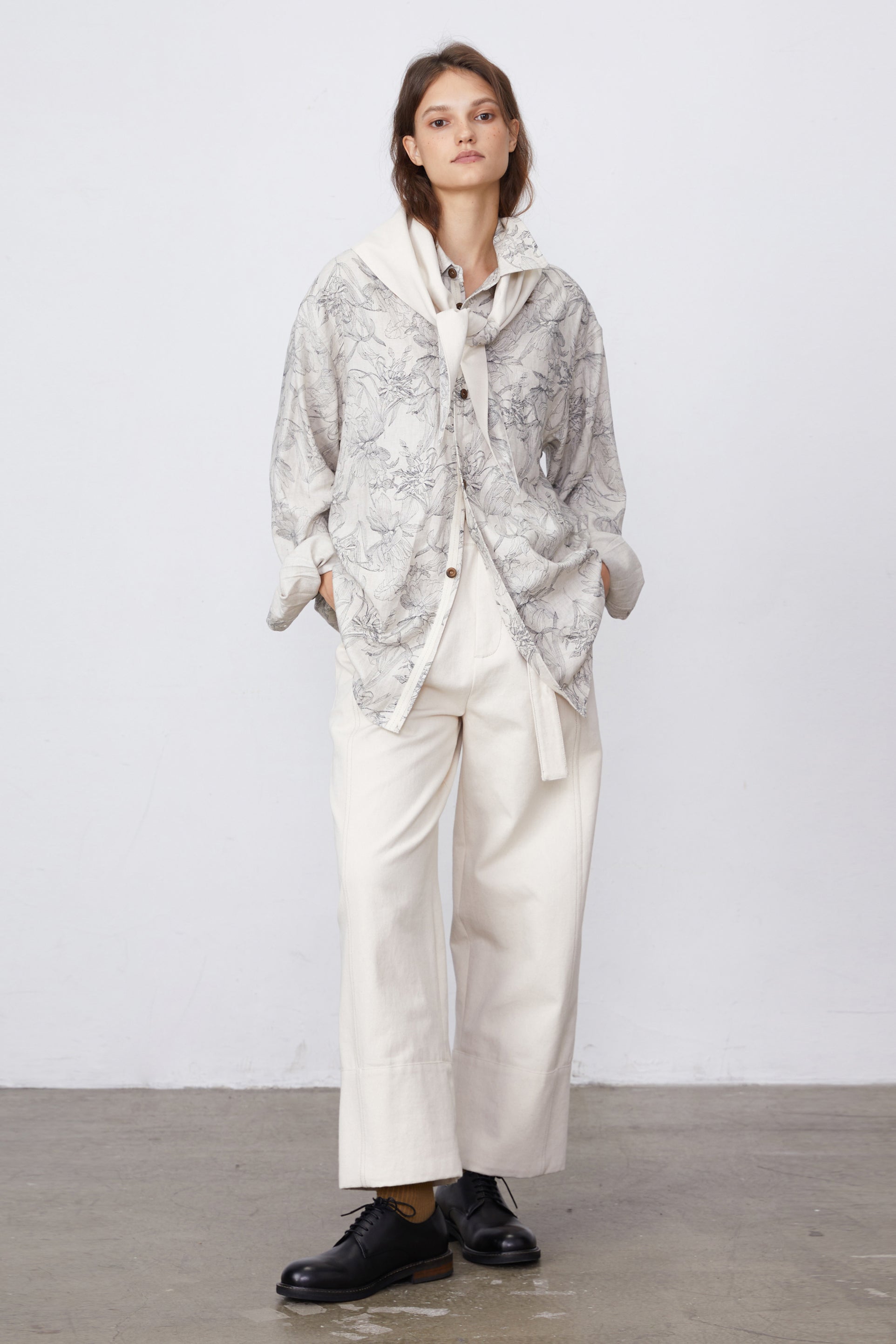 Linen Blend Printed Long-Sleeved Shirt