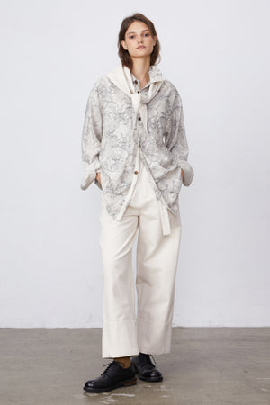 Linen Blend Printed Long-Sleeved Shirt