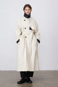 Color-Block Bright-Line Spliced Leather Trench Coat