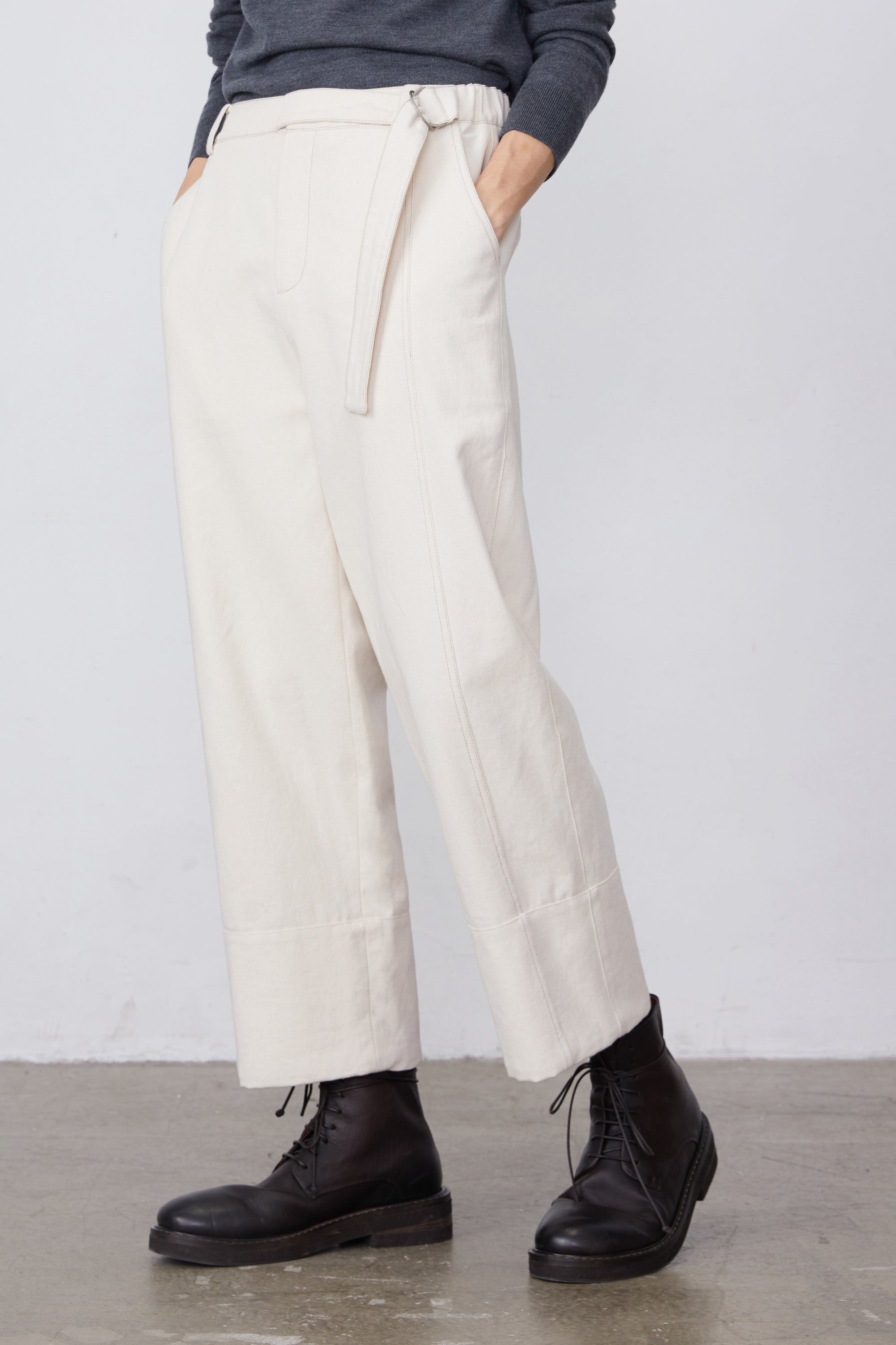 Cotton Twill Straight-Leg Ankle-Length Pants