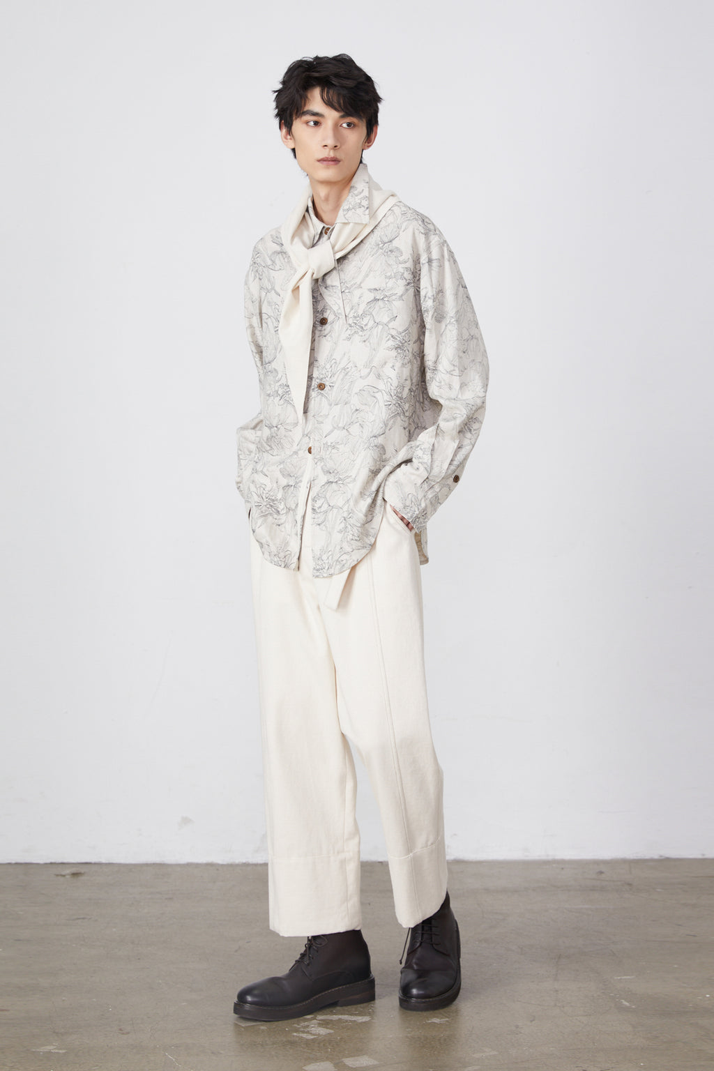 Linen Blend Printed Long-Sleeved Shirt