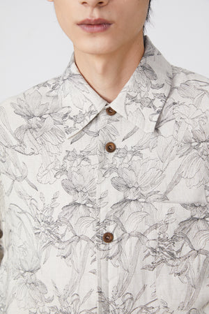 Linen Blend Printed Long-Sleeved Shirt