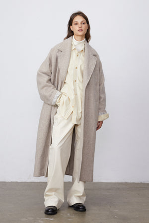 Over-Silhouette Drop Shoulder Wool Trench Coat