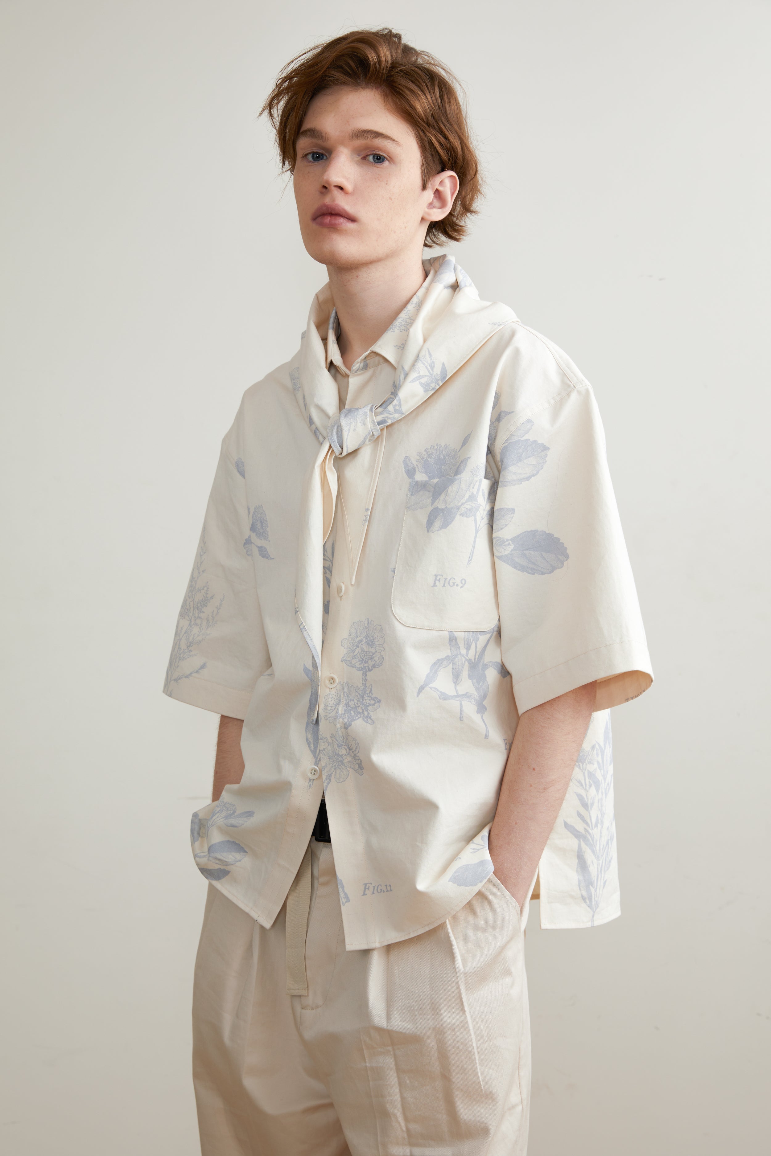 Printed Twill Cotton Short-Sleeved Shirt