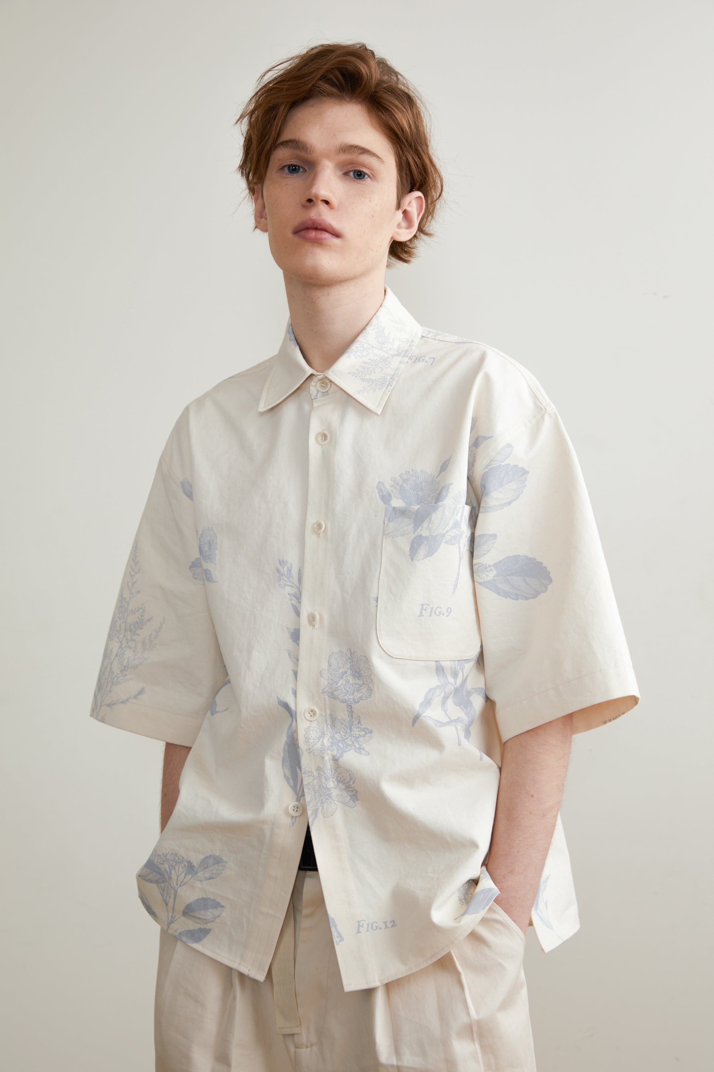 Printed Twill Cotton Short-Sleeved Shirt