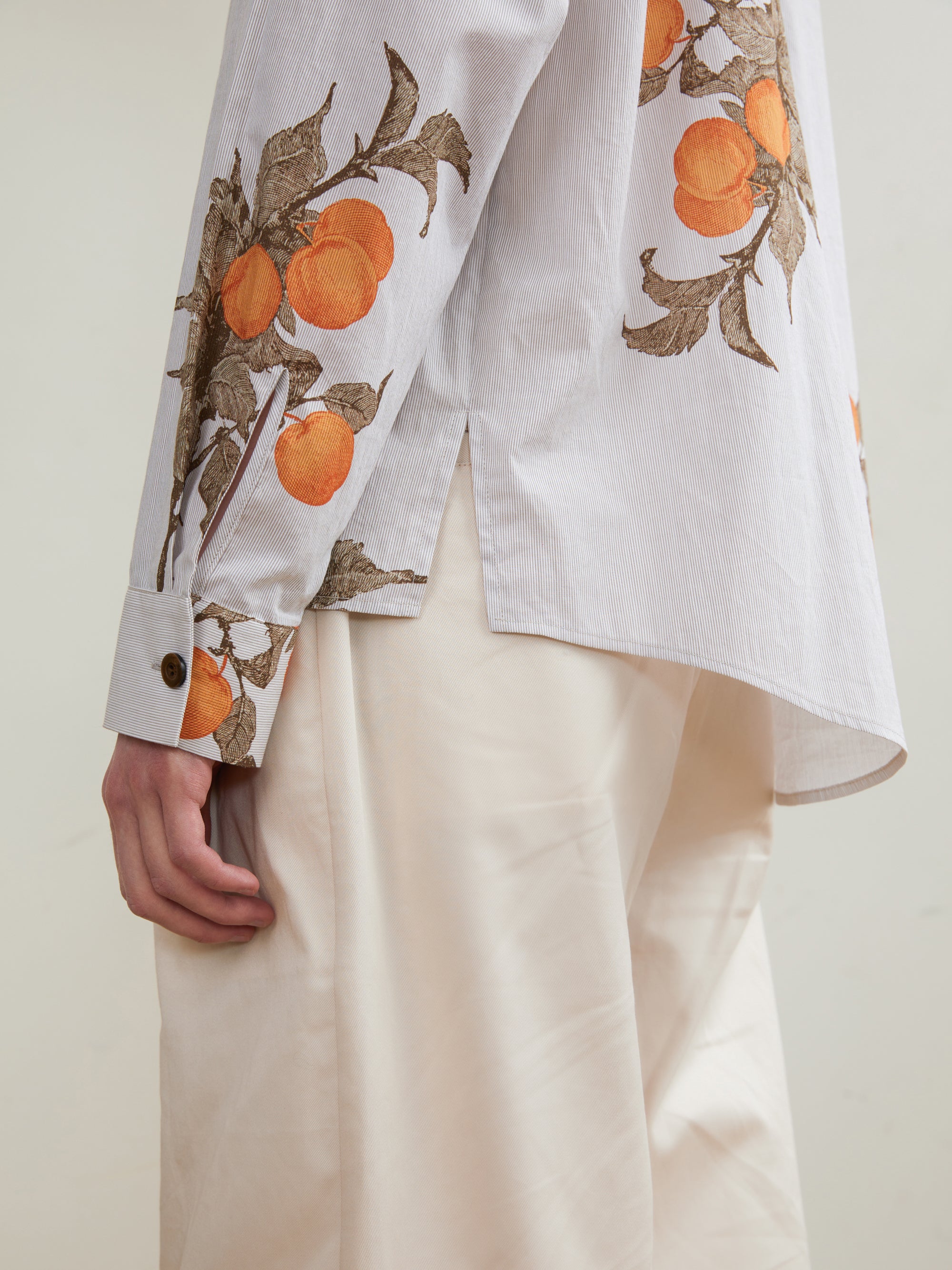 Apple Pattern Printed Cuban Collar Long-sleeved Shirt