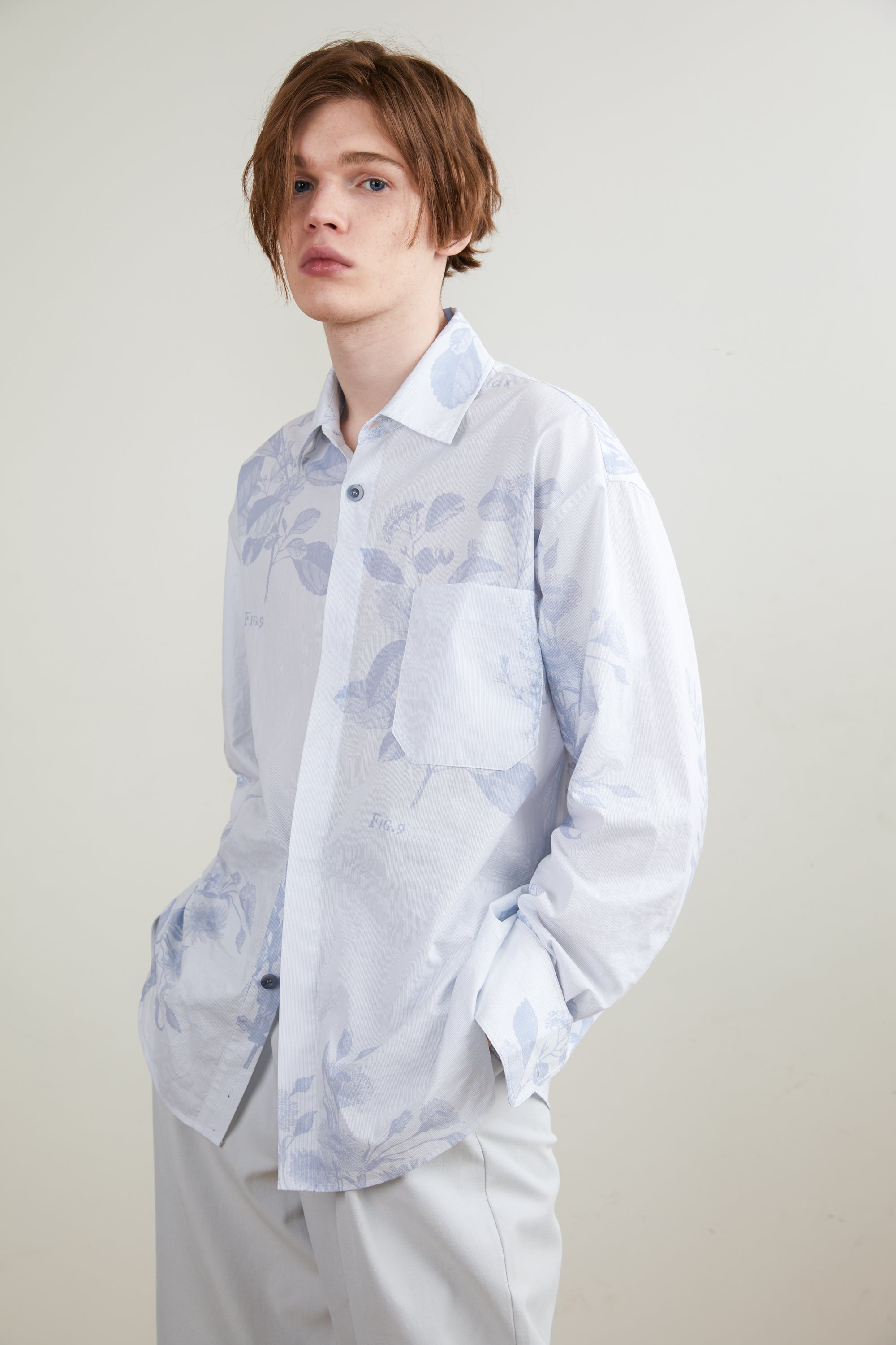 Pale Blue Printed Pinstripe Long-Sleeve Shirt