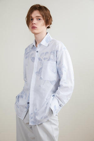 Pale Blue Printed Pinstripe Long-Sleeve Shirt
