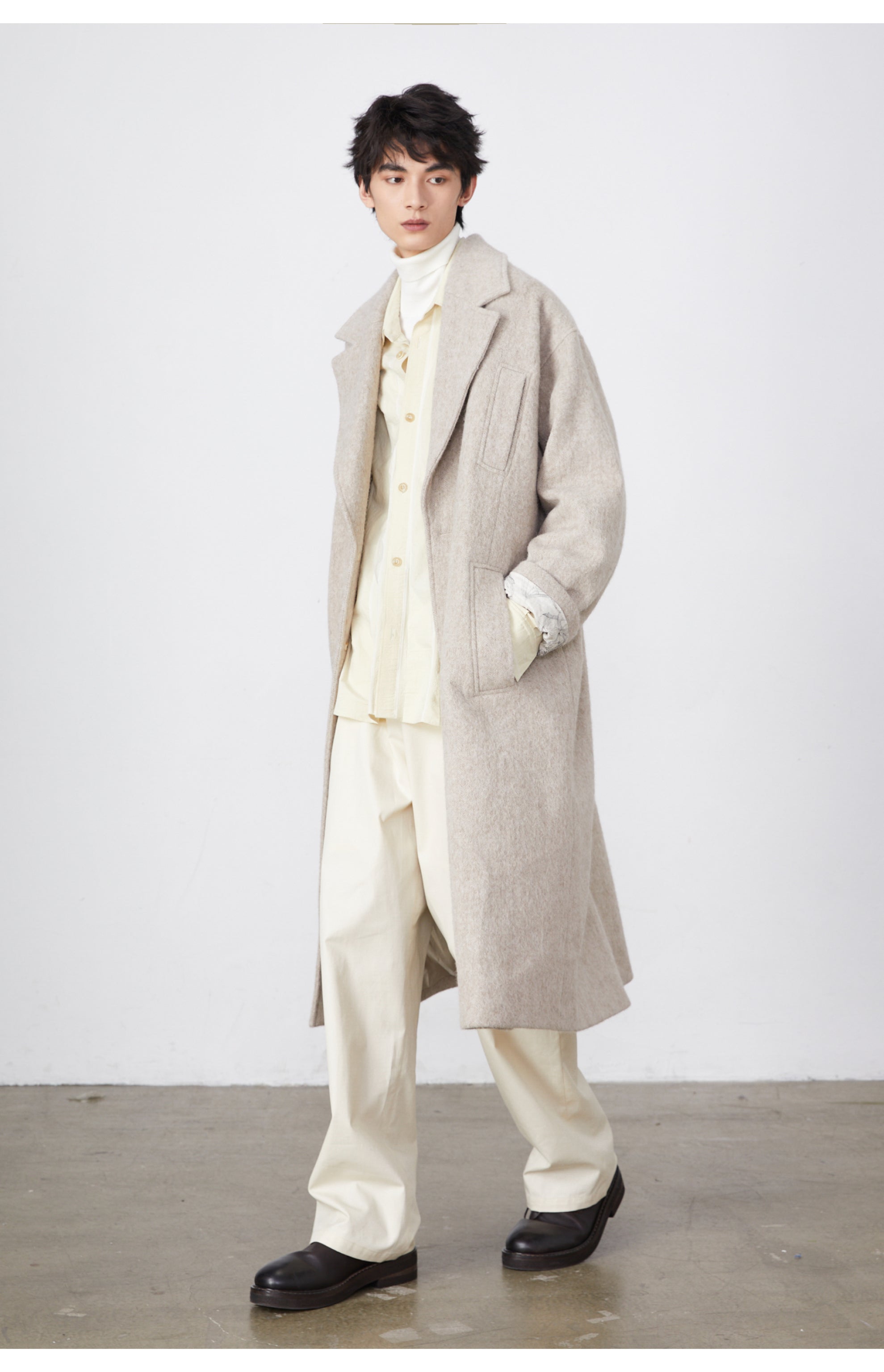 Over-Silhouette Drop Shoulder Wool Trench Coat