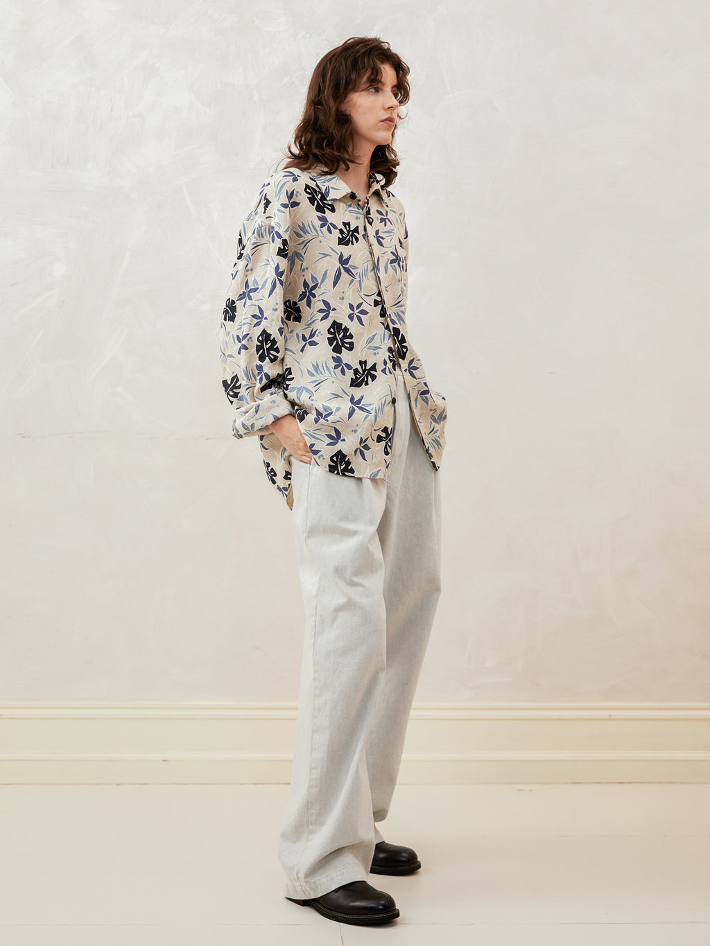 Cotton and Linen Printed Long-Sleeve Shirt