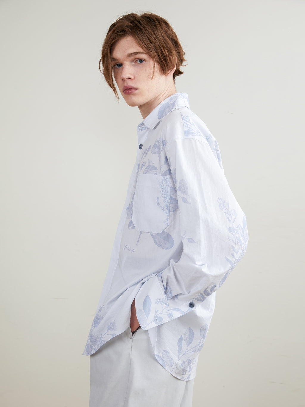Pale Blue Printed Pinstripe Long-Sleeve Shirt
