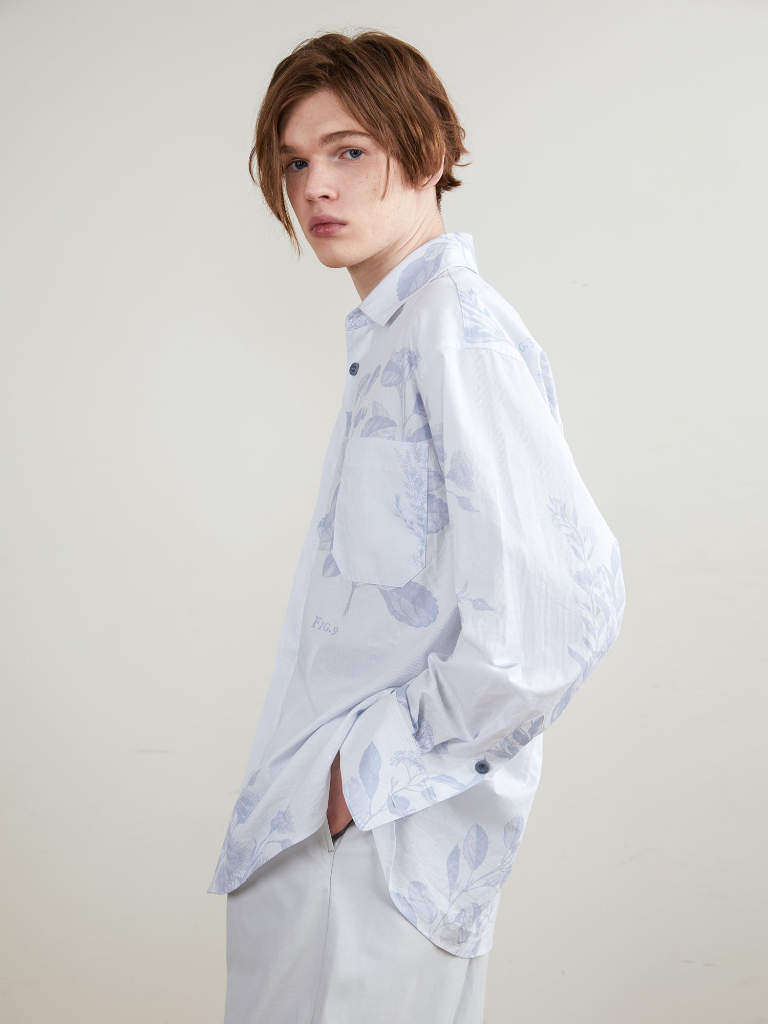 Pale Blue Printed Pinstripe Long-Sleeve Shirt
