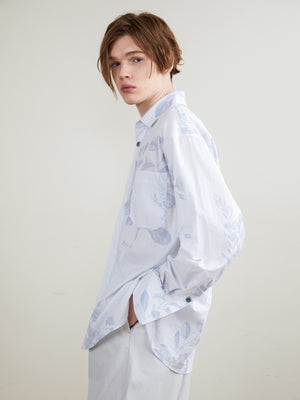 Pale Blue Printed Pinstripe Long-Sleeve Shirt