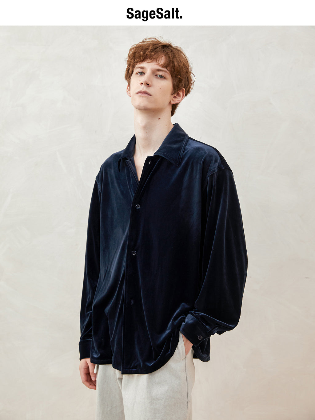 Loose Fit Velvet Long Sleeve Shirt