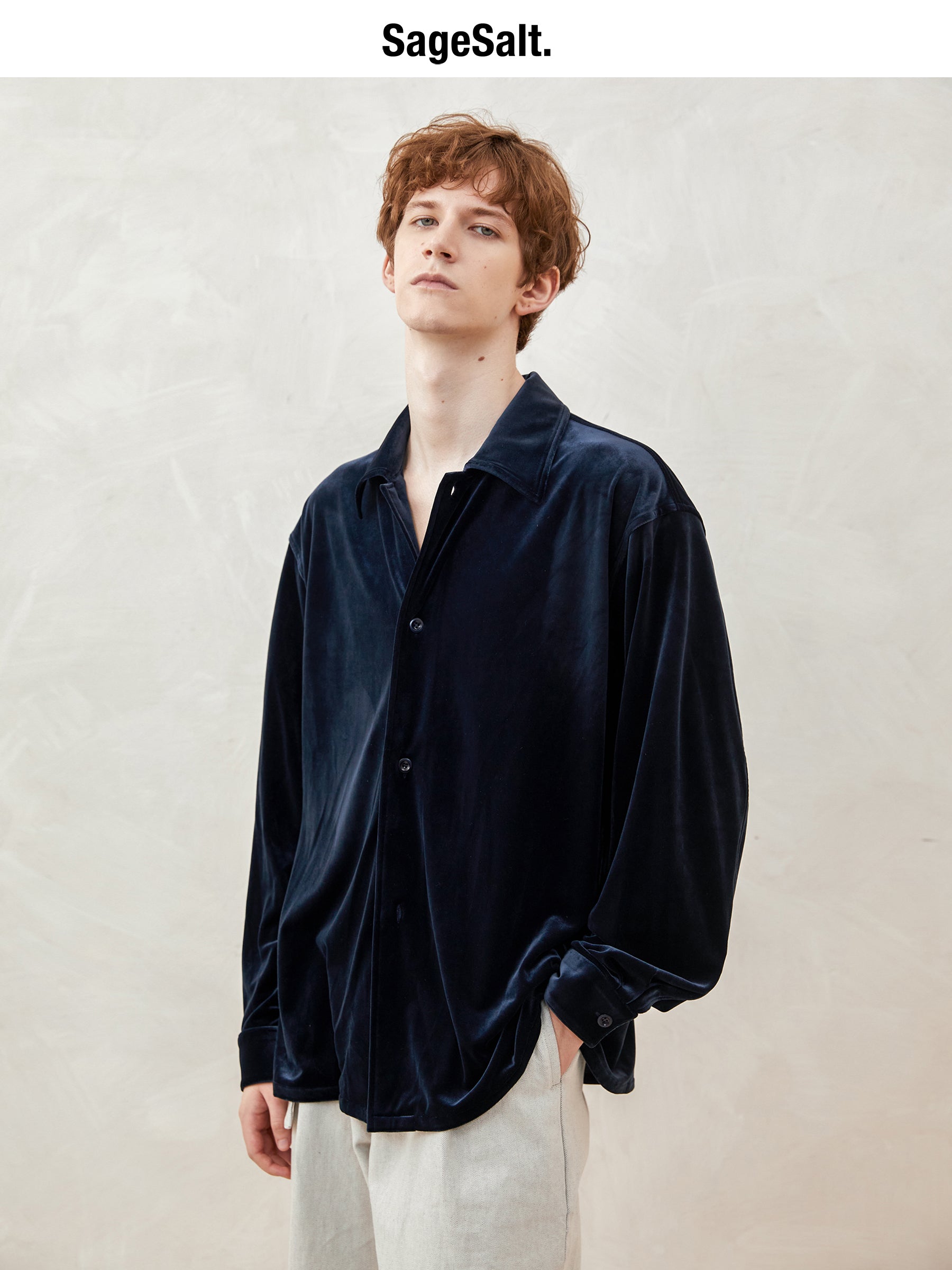Loose Fit Velvet Long Sleeve Shirt