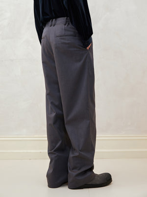 Diagonal Twill Blend Double-Pleated Loose-Fit Trousers