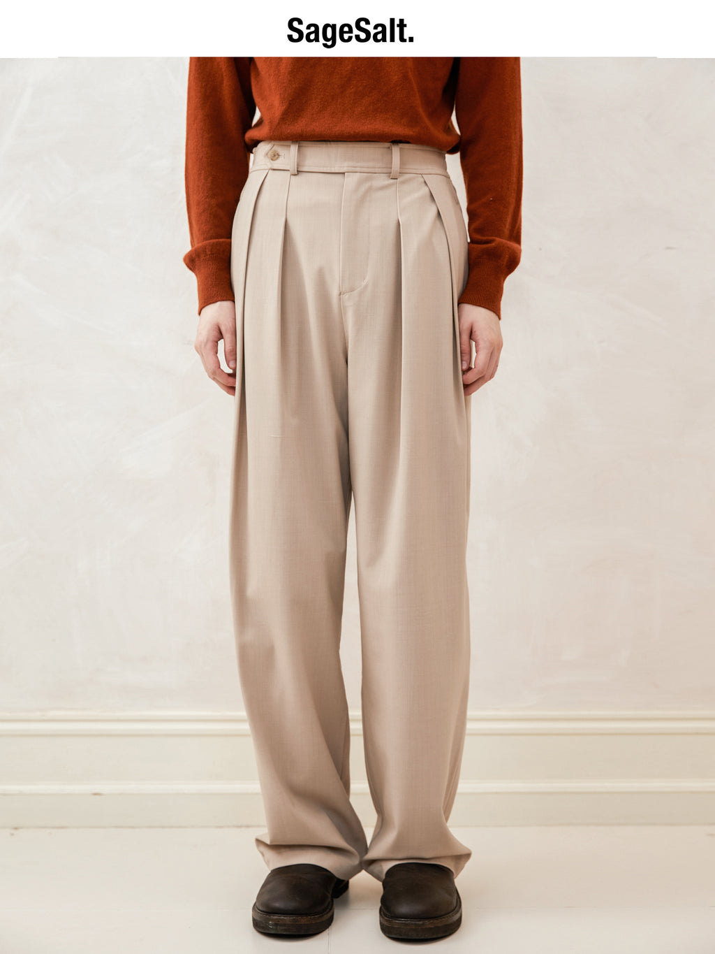 Wool Blend Double-Pleated Loose-Fit Trousers