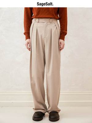 Wool Blend Double-Pleated Loose-Fit Trousers