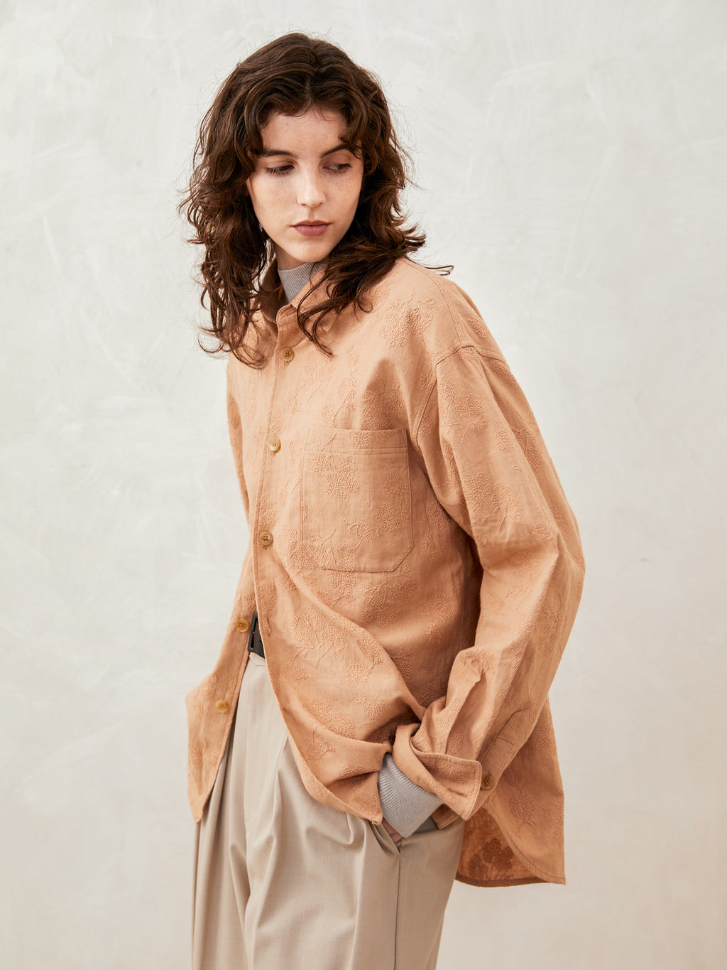 Cotton-Linen Embroidered Long-Sleeve Shirt