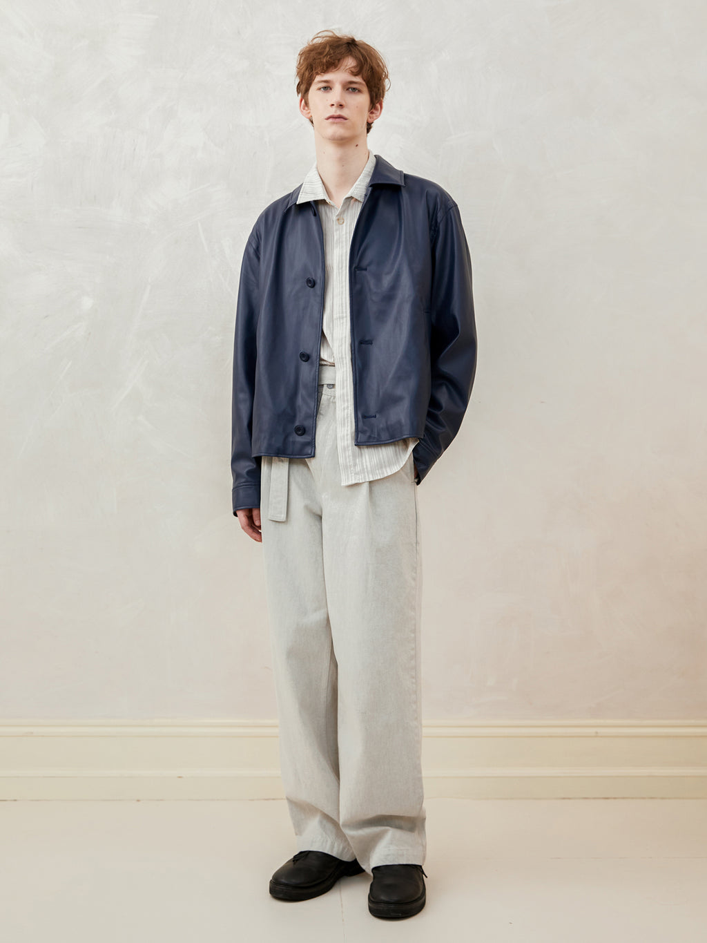 An eco-friendly PU leather structured jacket