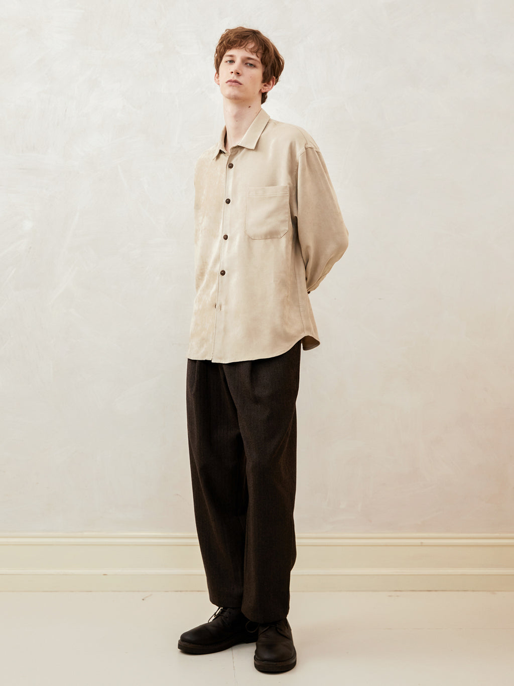 Faux Suede Loose-Fit Long-Sleeve Shirt