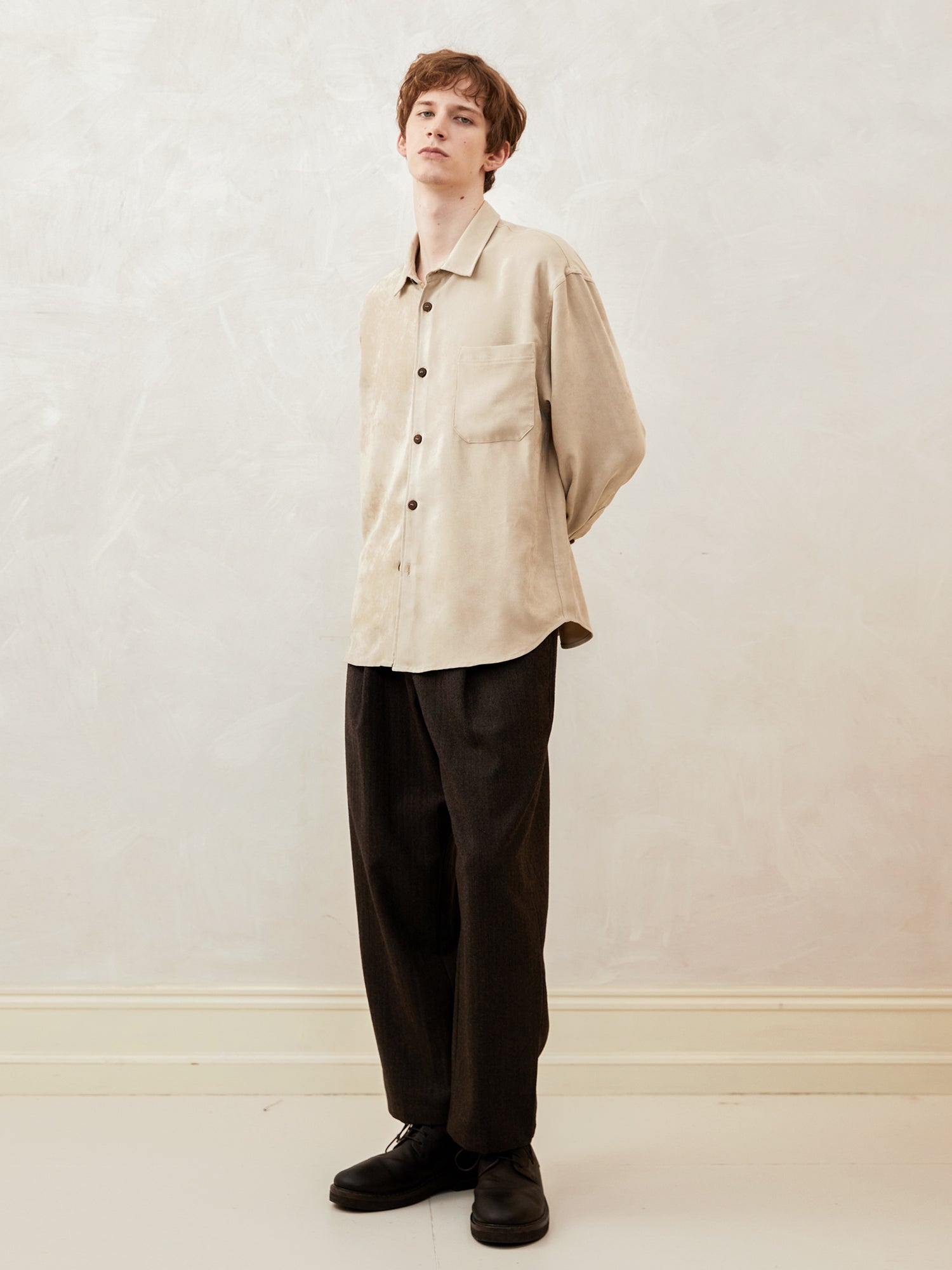 Faux Suede Loose-Fit Long-Sleeve Shirt