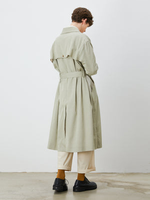 Gray-Green Single-Breasted Drop Shoulder Trench Coat