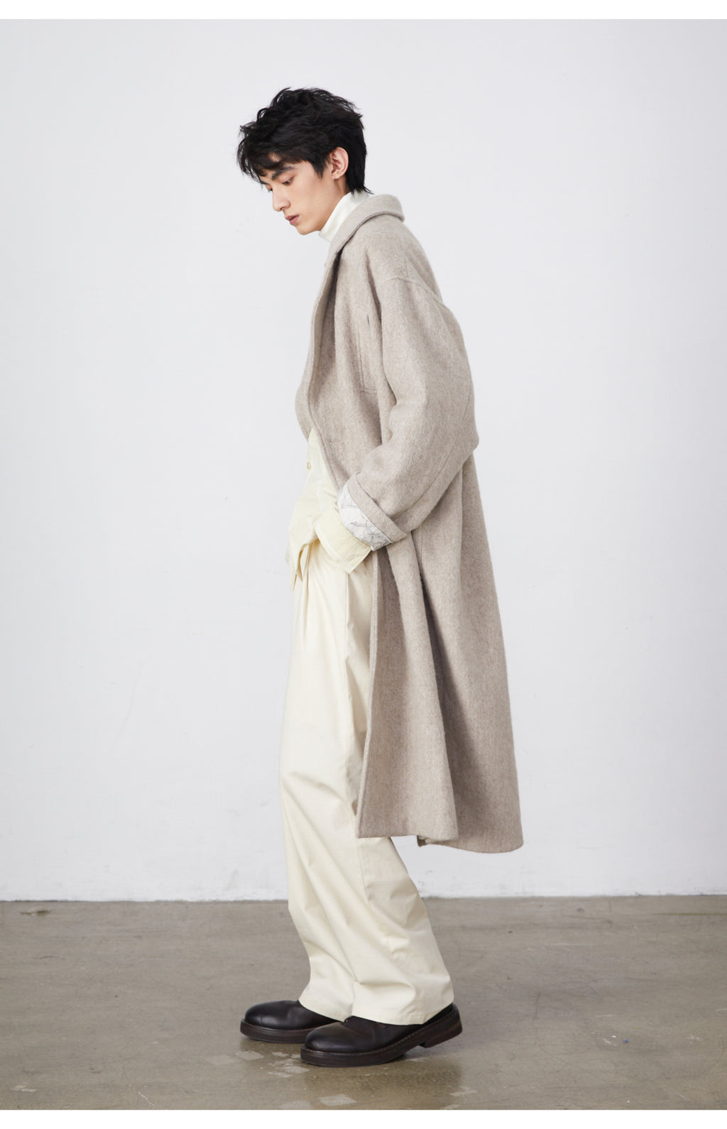 Over-Silhouette Drop Shoulder Wool Trench Coat