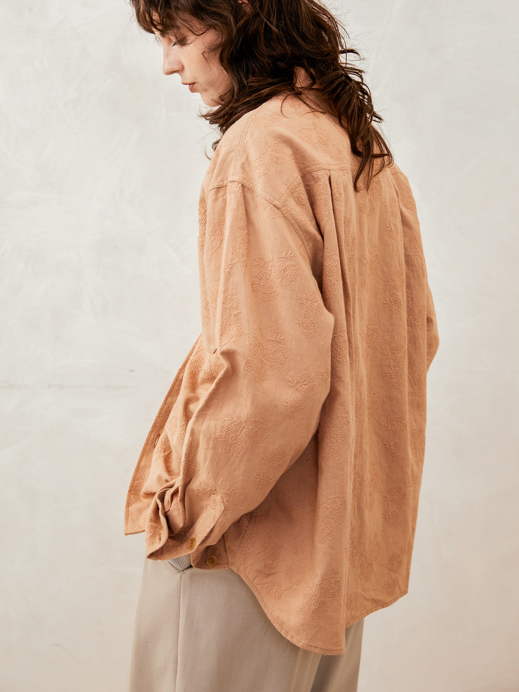 Cotton-Linen Embroidered Long-Sleeve Shirt