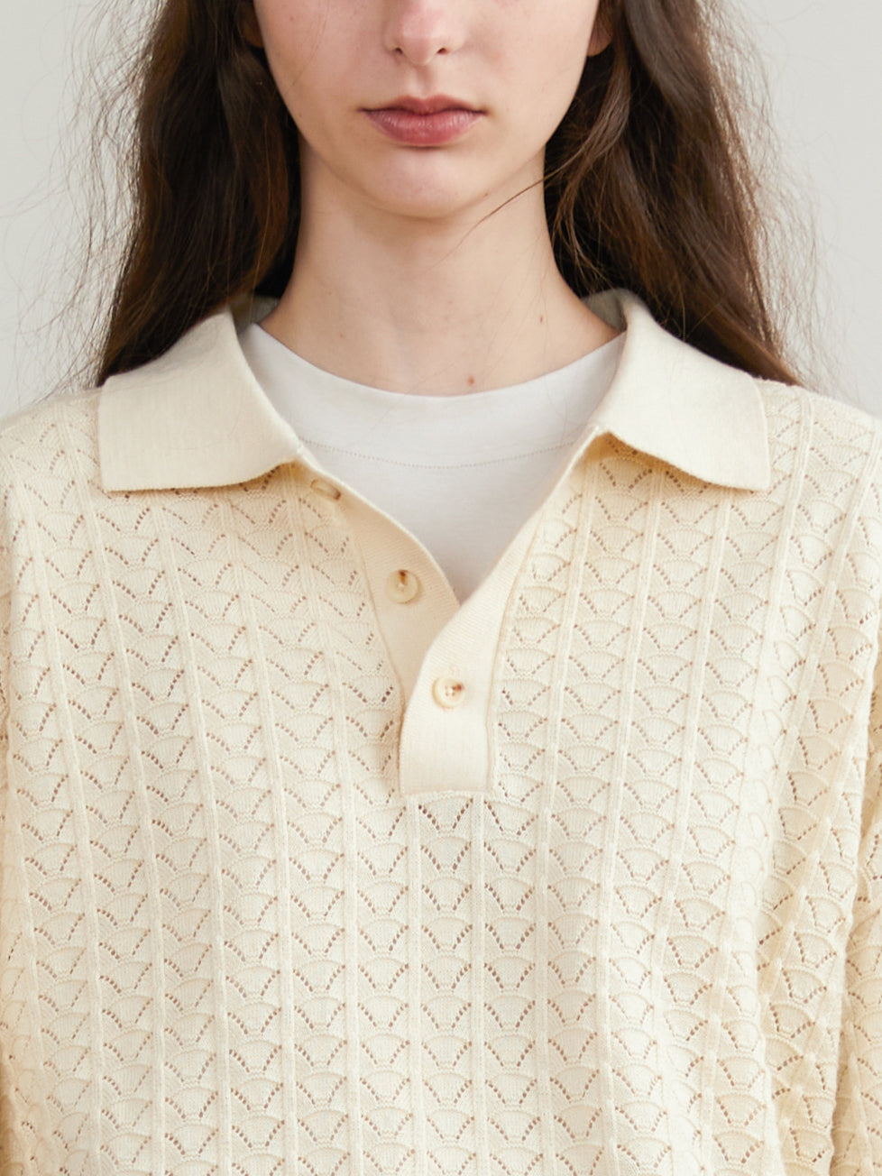 Hollow-Out Collared Short-Sleeved Knitted Top