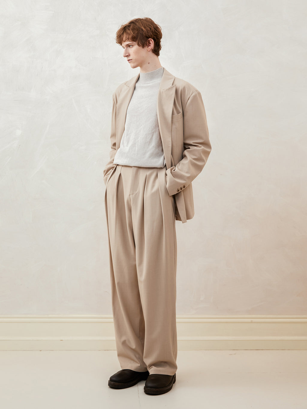 Wool Blend Double-Pleated Loose-Fit Trousers