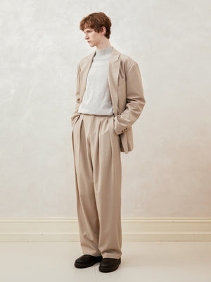 Wool Blend Double-Pleated Loose-Fit Trousers