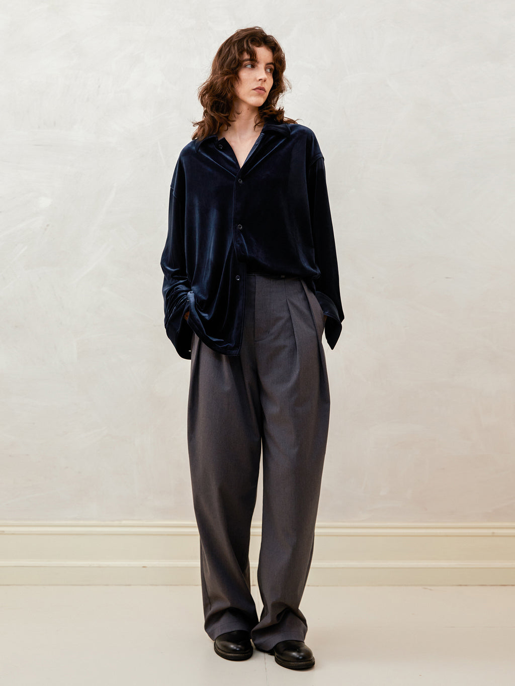 Loose Fit Velvet Long Sleeve Shirt