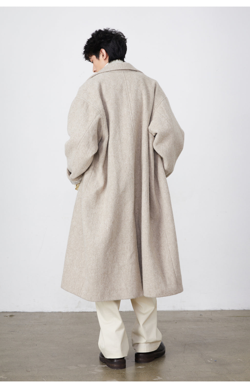 Over-Silhouette Drop Shoulder Wool Trench Coat