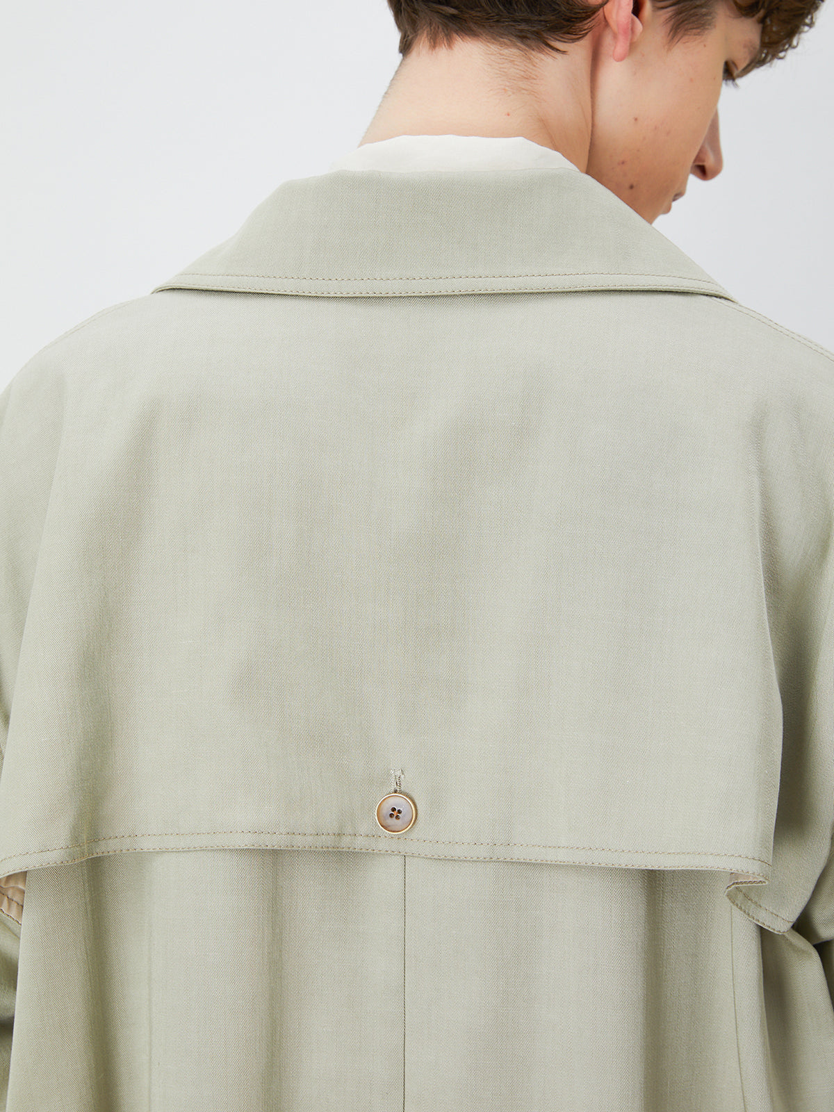 Gray-Green Single-Breasted Drop Shoulder Trench Coat