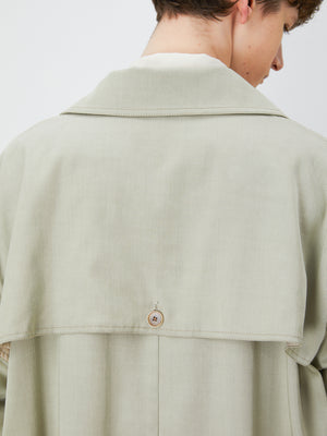 Gray-Green Single-Breasted Drop Shoulder Trench Coat