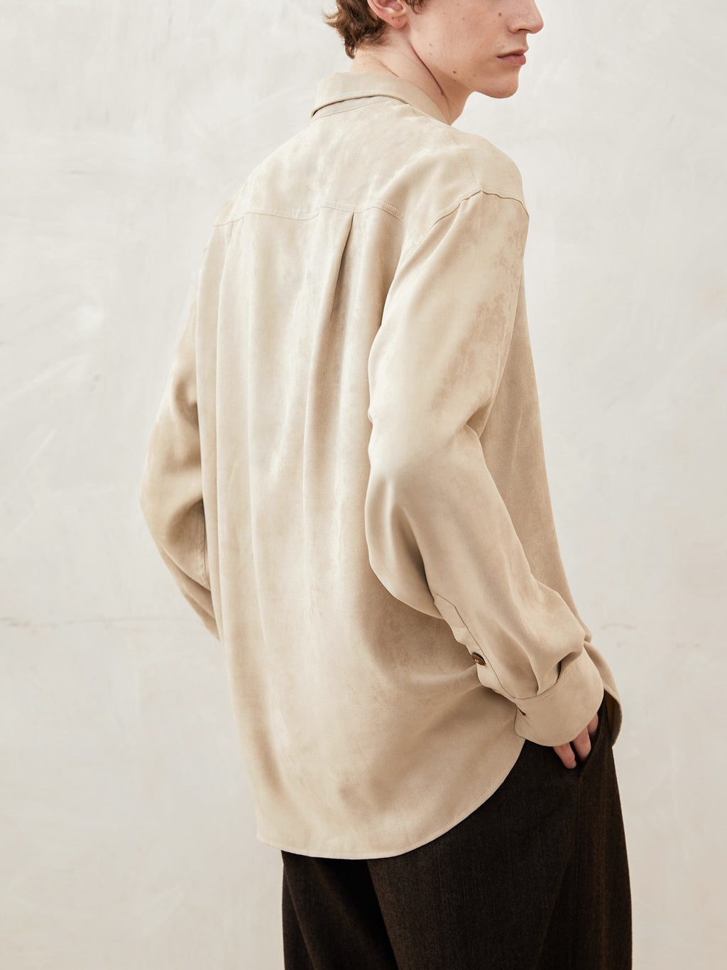 Faux Suede Loose-Fit Long-Sleeve Shirt